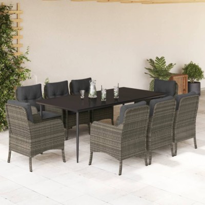 vidaXL Set mobilier grădină cu perne, 9 piese, gri, poliratan foto