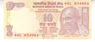 M1 - Bancnota foarte veche - India - 10 rupii - 2011 foto