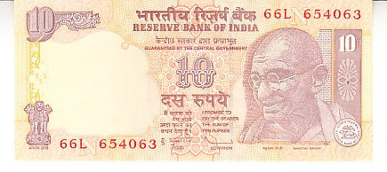 M1 - Bancnota foarte veche - India - 10 rupii - 2011