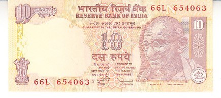B11 18 - Bancnota foarte veche - India - 10 rupii - 2011