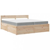 Cumpara ieftin Pat cu sertare si saltea, 200x200 cm, lemn masiv pin