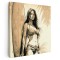 Tablou canvas femeie in costum baie si placa surf, sepia 1368 Tablou canvas pe panza CU RAMA 60x60 cm