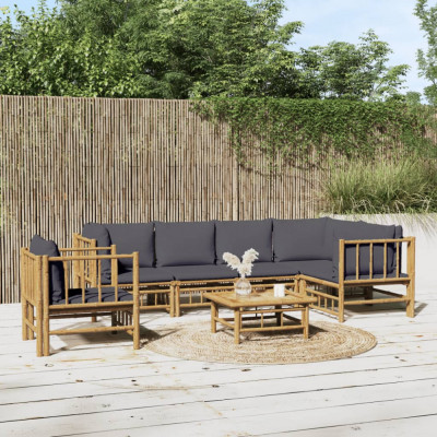 vidaXL Set mobilier de grădină cu perne gri &amp;icirc;nchis, 7 piese, bambus foto