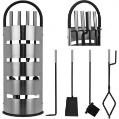 Set 4 accesorii intretinere semineu soba, cu suport inox, otel, 55 cm