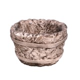 Jardiniera din beton, exterior, model piatra, ovala, bej patinat, 38 x 30 x 26 cm
