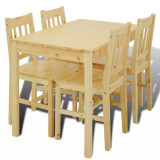 Masa de sufragerie din lemn cu 4 scaune, natural, Set masa si scaune, vidaXL