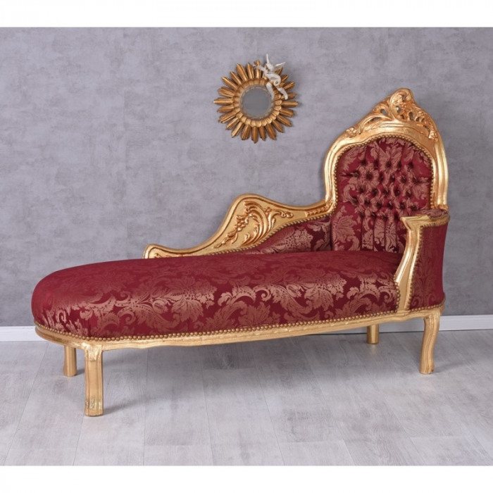 Sofa din lemn masiv auriu cu tapiterie rosie CAT590A05