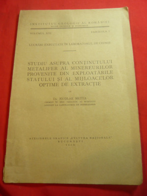 N.Metta -Studiu asupra continutului metalifer al Minereurilor ..-Ed.1929 79 pag foto