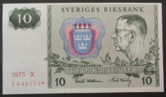 Bancnota 10 COROANE / KRONUR - SUEDIA, anul 1975 * cod 30 = UNC REPLACEMENT