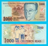 Brazilia (pick 240) 1000 Cruzeiros Reais 1993 UNC serie: A 2491021704 A ; Escola Parque