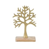 Decoratiune Pomul Vietii metalic cu baza din lemn, 27x16 cm, Auriu, ATU-082566, Oem