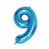 Balon din folie flippy, cifra 9, 81 cm, pentru aer sau heliu, bulk, albastru