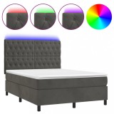 Cumpara ieftin Pat cu arcuri, saltea si LED, gri inchis, 140x200 cm, catifea