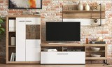 Biblioteca living Caen, stejar flagstaff + alb, 263 cm, 3C
