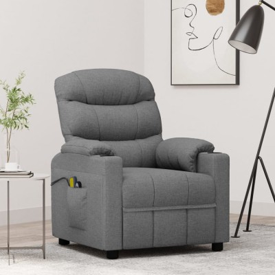 vidaXL Fotoliu de masaj electric rabatabil, gri deschis, textil foto