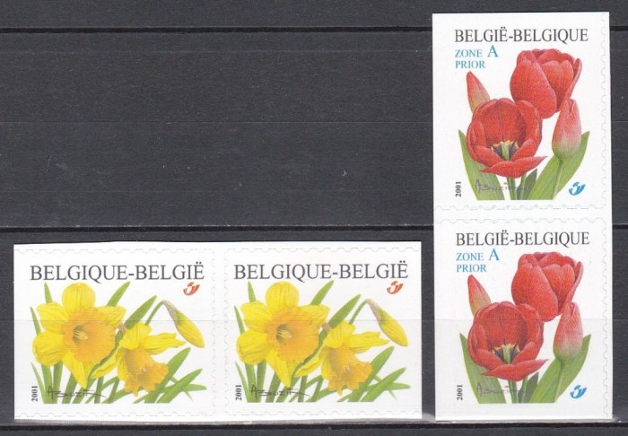 Belgia 2001 - Flori - Trompet-Narzisse și Lalea Darwin - Timbre autoadezive fără specificarea valorii, Perechi, MNH