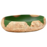 Cumpara ieftin Lavoar de blat, verde si maro, 59x40x15 cm, ceramica, oval
