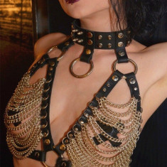 Sutien Straps Piele Lant Gotic Harness Open Bust Fetish Bondage BDSM Steampunk foto