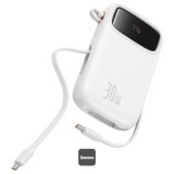 POWER BANK Baseus Qpow2 Digital Display, 10000mAh, 30W, 2 x USB Type-C output/input, 1 x USB, include cablu USB Type-C la USB Type-C 30cm, alb, &quot;P1005