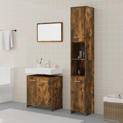 Gossi set mobilier de baie, 3 piese, stejar fumuriu, lemn prelucrat foto