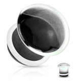 Plug pentru urechi, sticlă transparentă, formă convexă - hrib cu capăt negru, cu un elastic pentru oprire - Lățime: 8 mm