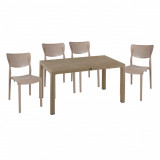 Set mobilier de gradina 5 piese Explore-Ignite, Pakoworld, masa si 4 scaune, 150x90x73.5 cm, polipropilena, cappuccino
