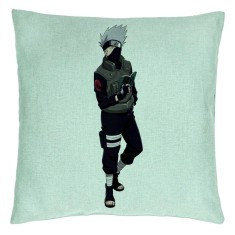 Perna Decorativa cu Naruto Kakashi, 40x40 cm, Verde Menta, Husa Detasabila, Burduf foto