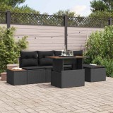 VidaXL Set de Masă pentru Grădină de 6 Piese cu Perne Negre din Rattan Poliester și Acacia