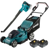 Makita DLM480CT2 + DUB186Z - Masina de tuns iarba cu 2 acumulatori Li-Ion 18 V 5 Ah 48 cm 62 l + Suflanta de gradina 186 m3/h