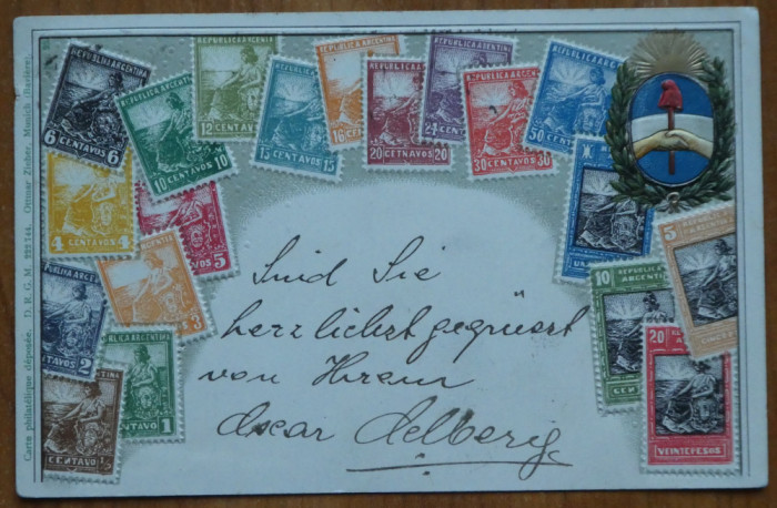 Uniunea Postala Universala , Argentina , circulata in Bucuresti , embosata ,1905