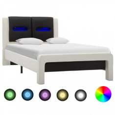 Cadru de pat cu LED alb ?i negru 100x200 cm piele ecologica foto