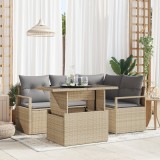 Set 5 Piese Canapea Grădină Cu Perne Ratan Poli Bej, Canapea 2 Persoane Grădină Cu Perne Ratan Poli Bej, vidaXL