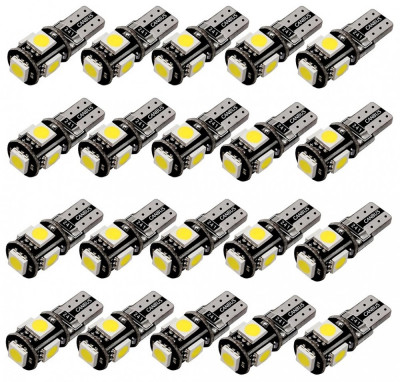 20 X Bec Auto Cu Led T10 5050 Cu 5 SMD Alb 12V CanBus JSUN40 ( Pret / 20 Buc ) 090221-8 foto