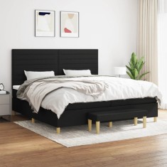 vidaXL Pat box spring cu saltea, negru, 200x200 cm, textil