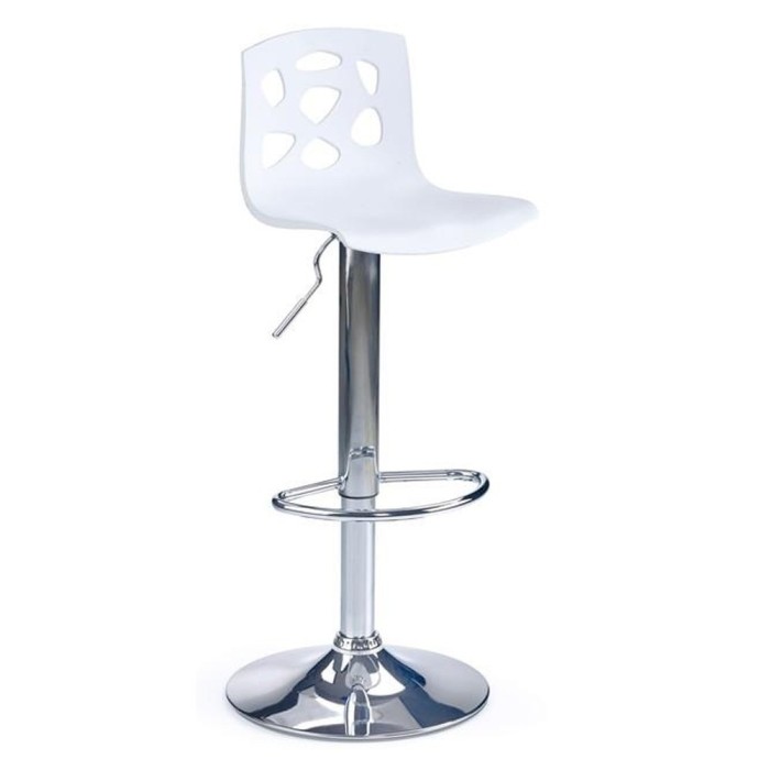 Scaun de bar HM H48, Polipropilena, Cadru Metalic, Suport picioare, Rotativ, 90 kg, alb