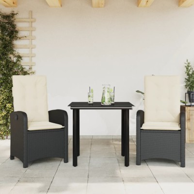 vidaXL Set mobilier de grădină cu perne, 3 piese, negru, poliratan foto