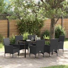 vidaXL Set de masă pentru grădină cu pernă 7 pcs Negru Rattan poli 3379776