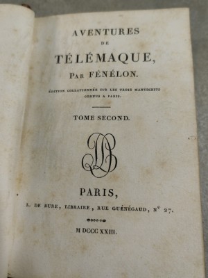 Aventurile lui Telemaque, Fenelon,vol II, 1823, 340 Pag, snit aurit, cartonata foto