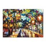 Tablou indragostiti efect 3D pictat manual, O seara magica in doi, 70x50cm ulei pe panza