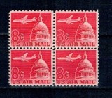 SUA 1962 - Posta Aeriana, 6c, avion deasupra Clădirii Capitoliului, bloc de 4 neuzat
