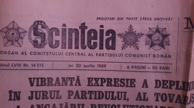 Ziarul Scanteia nr 14515, 20 apr 1989, 6 pagini foto