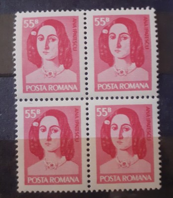 Romania 1975 Lp 884 bloc de 4 timbre Ana Ipatescu nestampilat foto