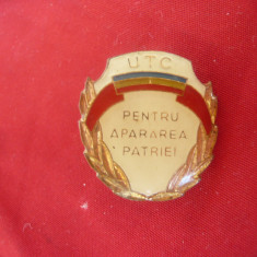 Insigna UTC - Pentru Apararea Patriei - h= 2,4 cm , metal si email