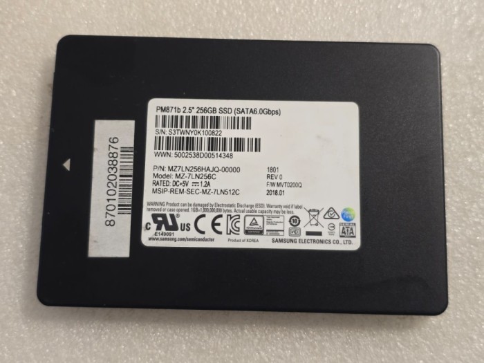 Solid State Drive (SSD) Samsung 256GB SATA 6Gbps 2.5-inch MZ-7LN256C PM871b Series