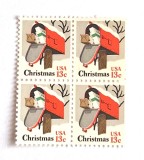 4 timbre SUA Statele Unite bloc de 4 val. MNH 1977 Craciun Casuta Postala, Sarbatori, Nestampilat