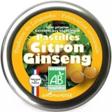 Bomboane Artizanale Lamaie &amp; Ginseng Bio Aromandise, 45g. Bomboane Gourmet Franta, cu Ghimbir, Menta &amp; Lemongrass. Cutie Metalica