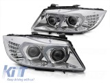 Kit de faruri xenon potrivit pentru BMW Seria 3 E90 sedan, E91 touring LCI 2009-2011 cu baza cromata Performance AutoTuning