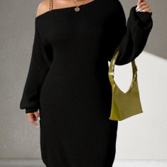 Rochie mini stil pulover, cu umar gol, negru