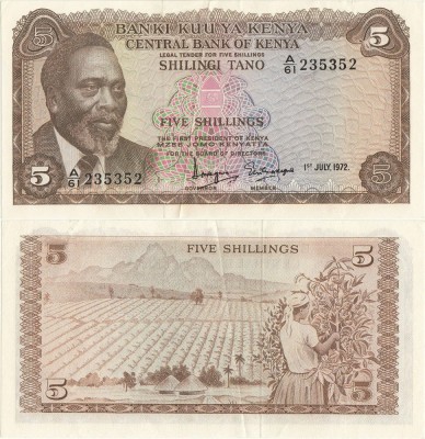 1972 (1 VII), 5 shillings (P-6c) - Kenya - stare aUNC! foto