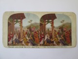 Fotografie stereoscopica policromă pe carton 178 x 86 mm:Darurile magilor c.1900